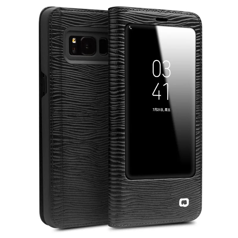 lizard black QIALINO, модный флип-чехол для samsung Galaxy S8& S8 Plus, роскошный чехол ручной работы из натуральной кожи для samsung S8 5,6/6,1 дюймов - Цвет: lizard black