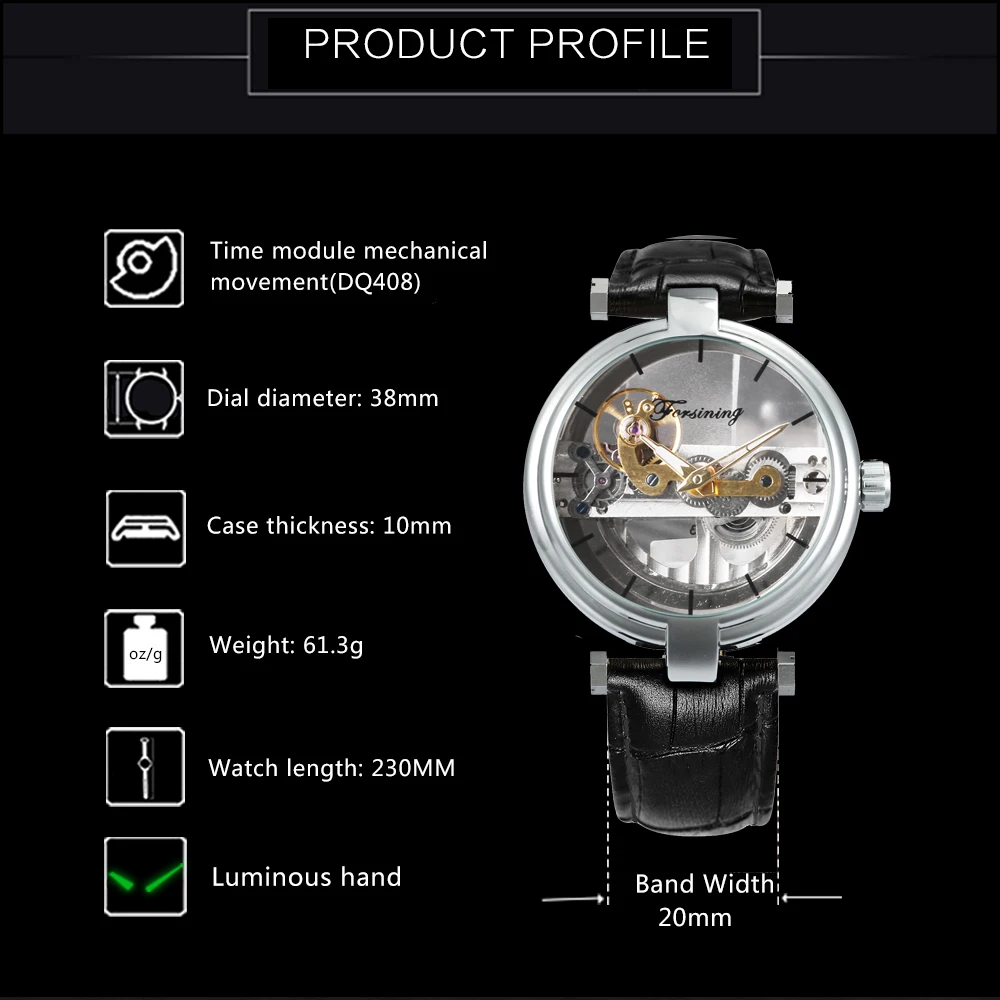 FORSINING модные повседневные часы мужские механические с золотым мостиком
