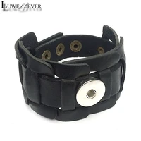 hand woven bracelet 016 interchangeable really genuine leather 18mm snap button bangle charm jewelry for women men gift 24cm
