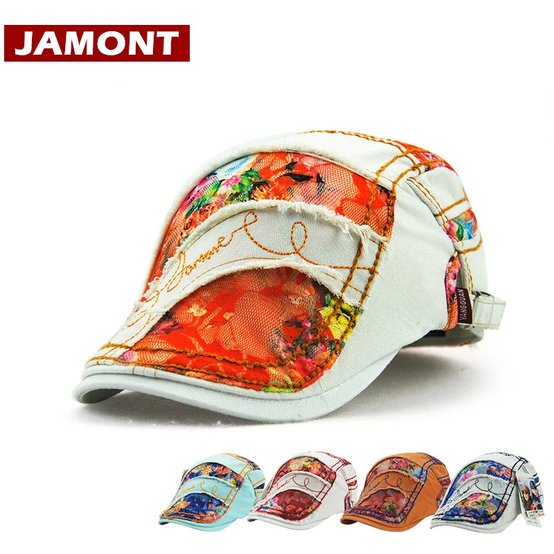 [JAMONT] модные кепки женские шапки береты шляпа с принтом весна лето женские козырек Солнцезащитная бейсболка Лоскутная плоская кепка s