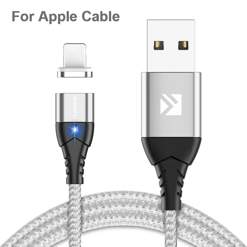For Apple Silver FLOVEME 3A Магнитный кабель для iPhone, магнитный кабель для быстрой зарядки, зарядное устройство для iPhone, usb type C кабель зарядного устройства микро-usb - Цвет: For Apple Silver