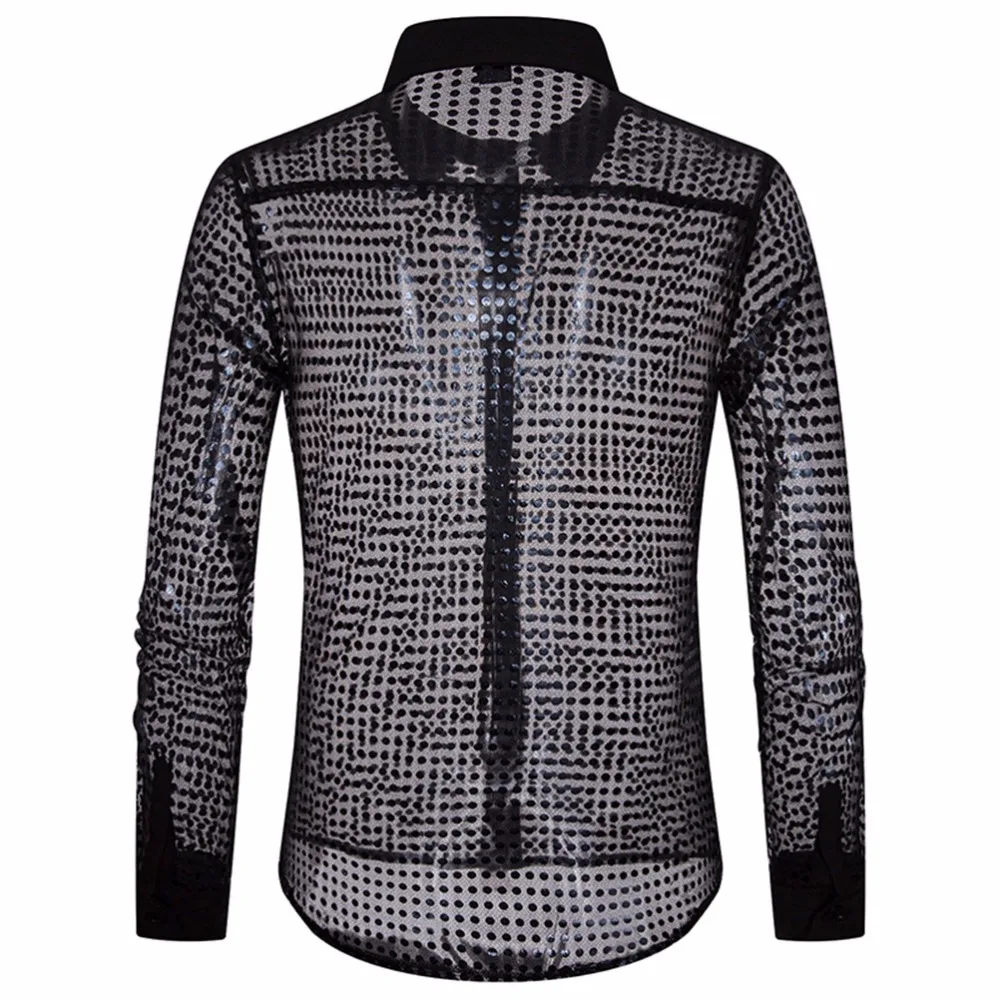 Мужские Hipster Clubwear золото рубашки Slim Fit с длинным рукавом пикантные Повседневная