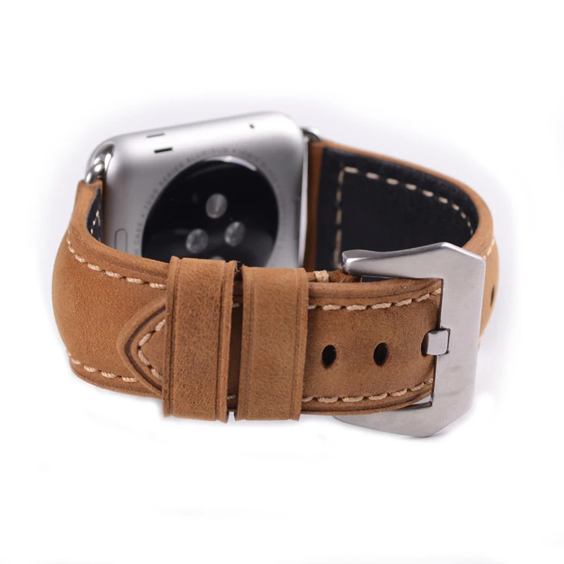 Классический ремешок для часов Crazy Horse из коричневой кожи Apple Watch I 38 мм и 42 черный