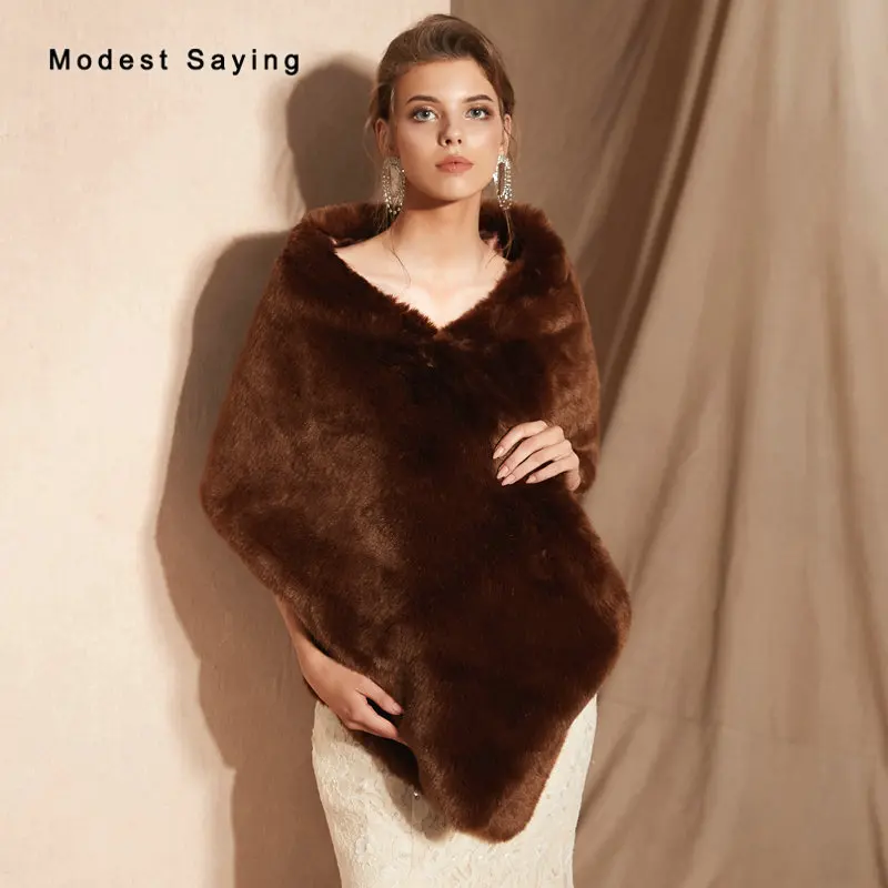 

Dark Brown Faux Fur Wedding Shrugs 2019 New Fashion Fur Bridal Shawls Formal Women Party Stole Warm Ups Wrap Wedding Accessories