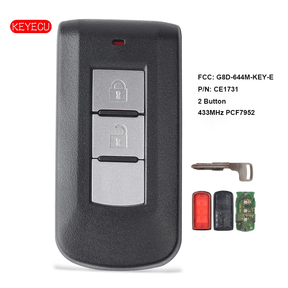 Keyecu дистанционный смарт ключ брелок 2 Button 433Mhz PCF7952 ID46 для Mitsubishi Lancer Outlander ASX FCC: G8D 644M