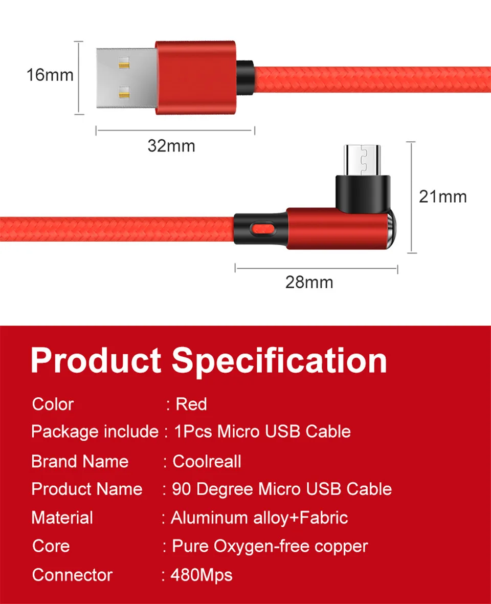 Coolreall 90 градусов Micro USB кабель быстрое зарядное устройство кабель для передачи данных Плетеный USB кабель USB ЗУ для мобильного телефона кабель для samsung huawei