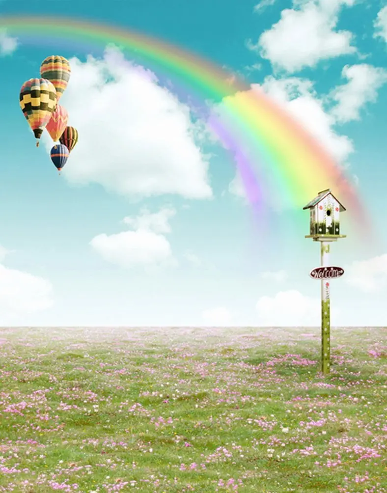 

5x7ft Pink Flowers Rainbow Photography Backdrops Photo Props Studio Background