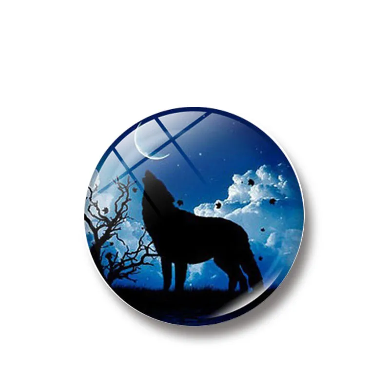 Высокое качество круглые стеклянные кабошоны с волком художественные подвески