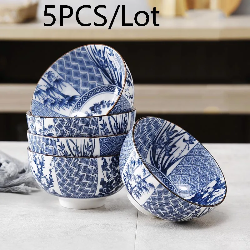 

5PCS/Lot Japanese-style 4.5 Inch Ceramic Porcelain Small Rice Bowl Vintage Pattern Soup Dessert Bowls Household Dinnerware Gifts