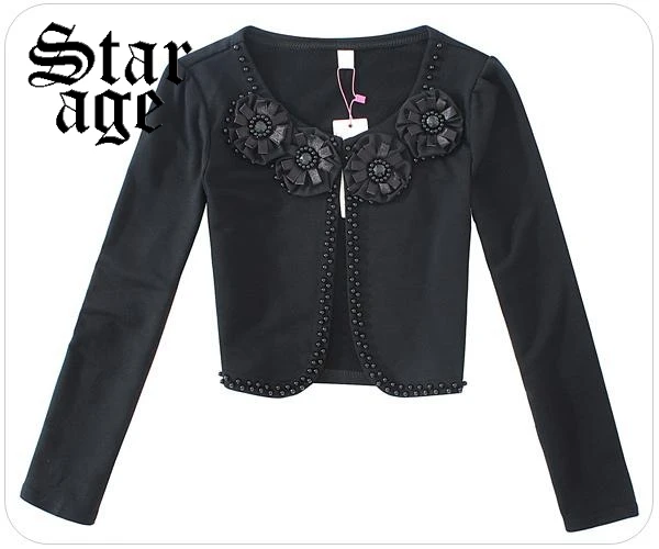 Женский короткий кардиган с объемной аппликацией жемчугом и кристаллами 2307 |