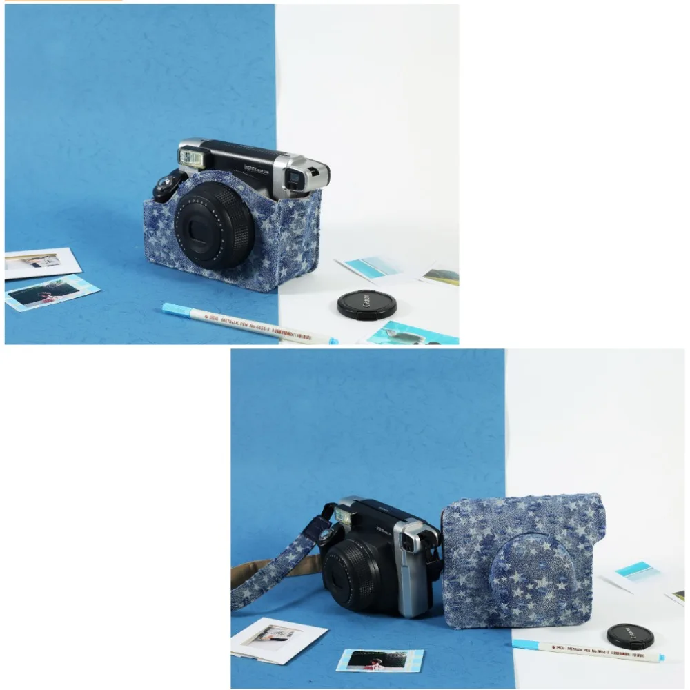 Синяя джинсовая сумка для камеры чехол защитный и плечевой ремень Fujifilm Instax Wide 300