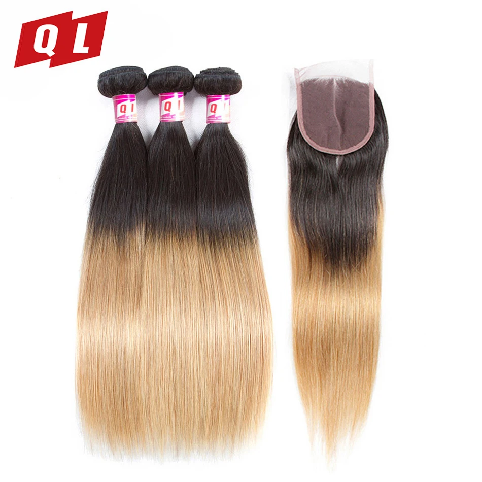 QLOVE волос 4 шт. 1B/27 прямо бразильский не Волосы remy ткань 100% натуральные волосы 3