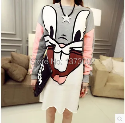 2014 Winter hedging sweater female loose big yards fat MM Bugs Bunny long-sleeved shirt and long sections | Женская одежда