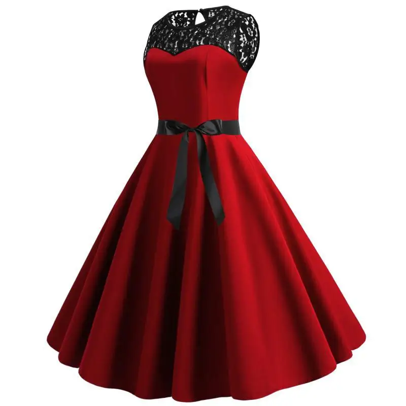 

2019 Summer Elegant Vintage Party Dress Lace Patchwork Dress Women Casual Office Ladies Work Dress Plus Size XXL