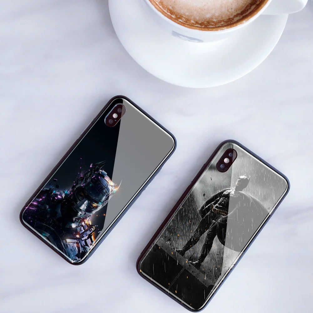 DIY заказной закаленное стекло Супермен телефон чехол для iPhone 7 8 6s 6 Plus X XR XS 11 Pro MAX Бэтмен человек паук чехол для телефона capa