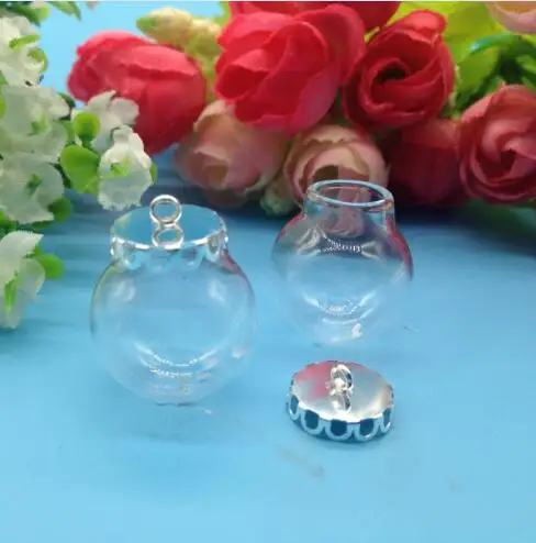 5sets/lot 20*12mm glass globe jewelry findings set vial pendant wishing bottle dome cover necklace charms | Украшения и