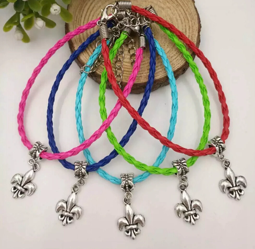 20 шт./лот Быстрая доставка Флер де Лис Висячие Бусы Кулон Разноцветные Кожаные