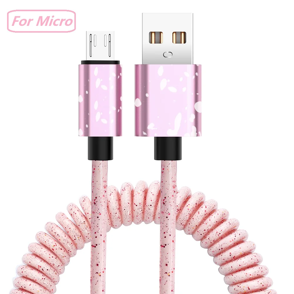 Пружинный кабель usb type-C для автомобильного стиля, гибкий кабель для хранения, 3А, Micro USB, Выдвижной зарядный шнур, USB C, быстрая зарядка, Кабо для Redmi - Цвет: Pink For Micro