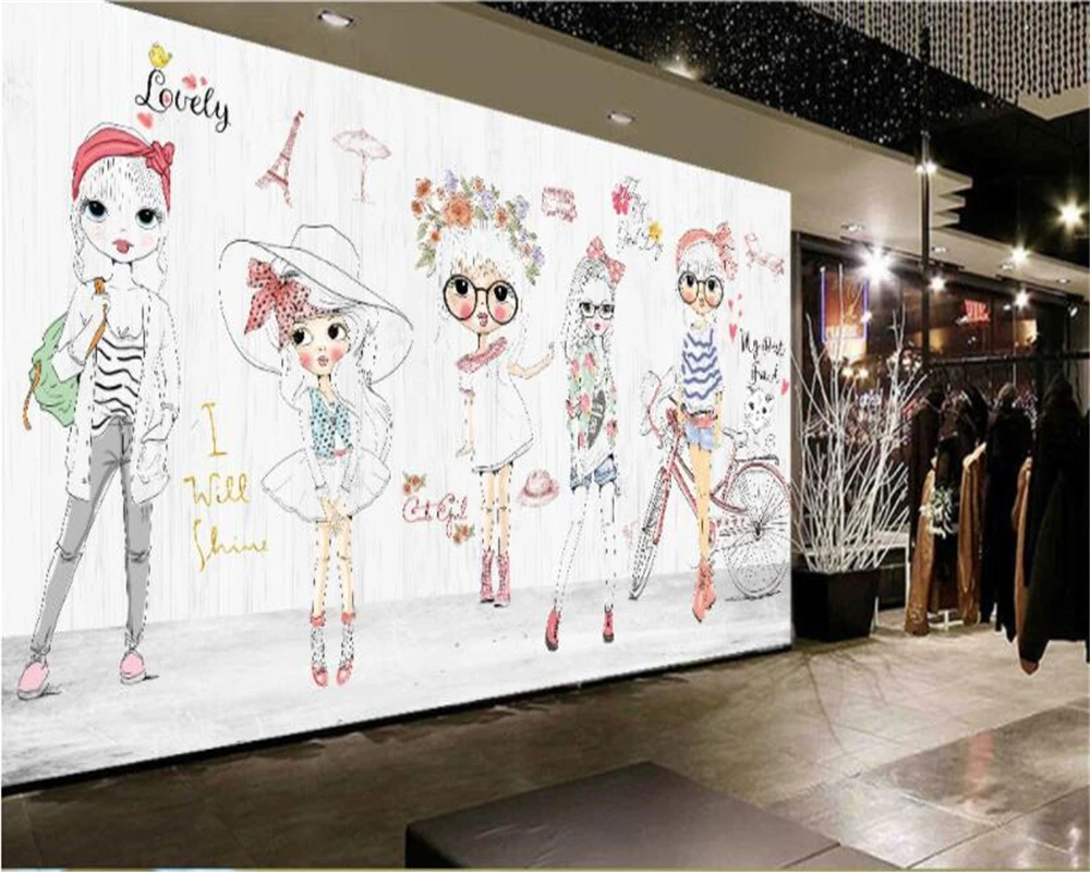 Papel pintado высокое разрешение ручная роспись для девочек модное шоу фон стены papele de