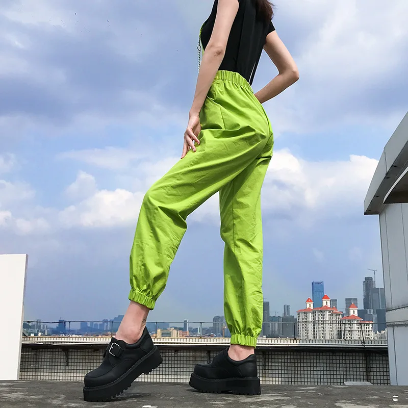 Harajuku корейский женский комбинезон спортивные штаны неоново зеленые хлопковые