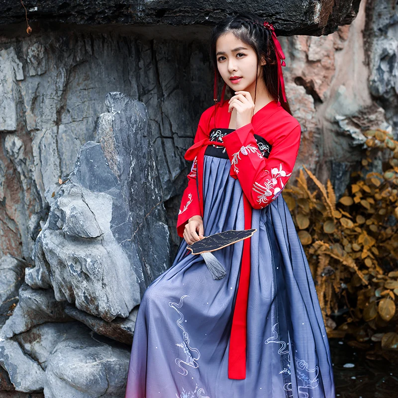Китайская юбка Hanfu для женщин с градиентом Женский костюм косплея танцевальный