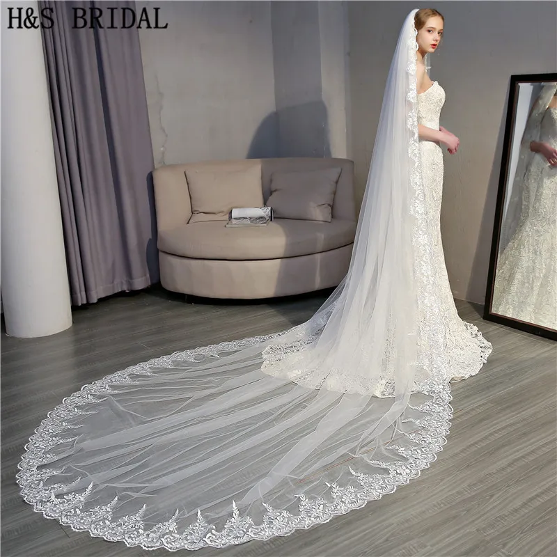 H &amp S свадебная вуаль с кружевной каймой свадебные аксессуары длинная de mariee velo sposa