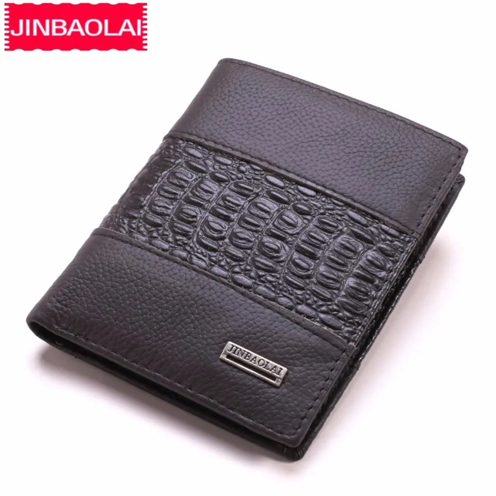 JINBAOLAI мужские кошельки с крокодиловым узором из коровьей кожи черные короткие
