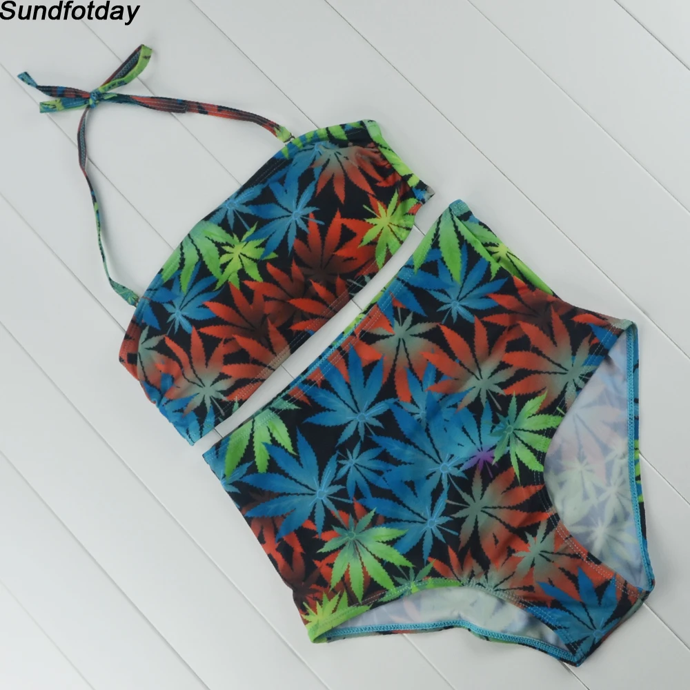 Высокая Талия бикини 2017 цветочный Купальники для малышек Для женщин Push Up