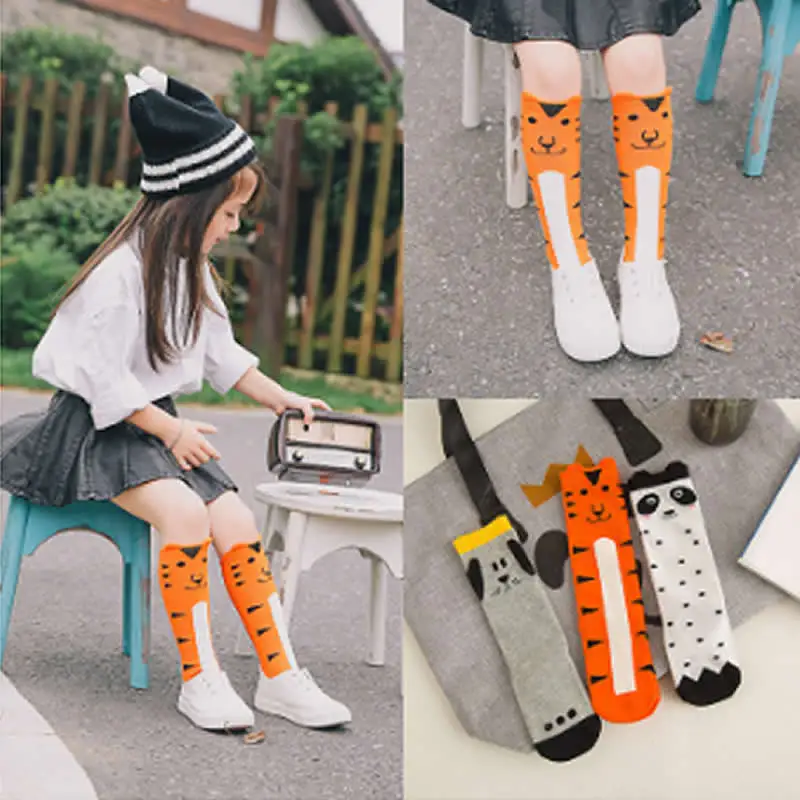 Носки детские до колен шелковые теплые с рисунком панды животными для девочек и