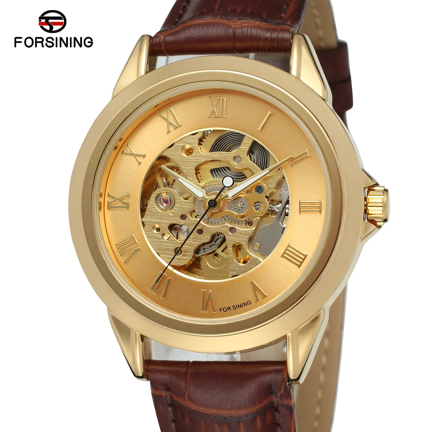 Часы наручные Forsining Мужские механические брендовые Роскошные с кожаным ремешком
