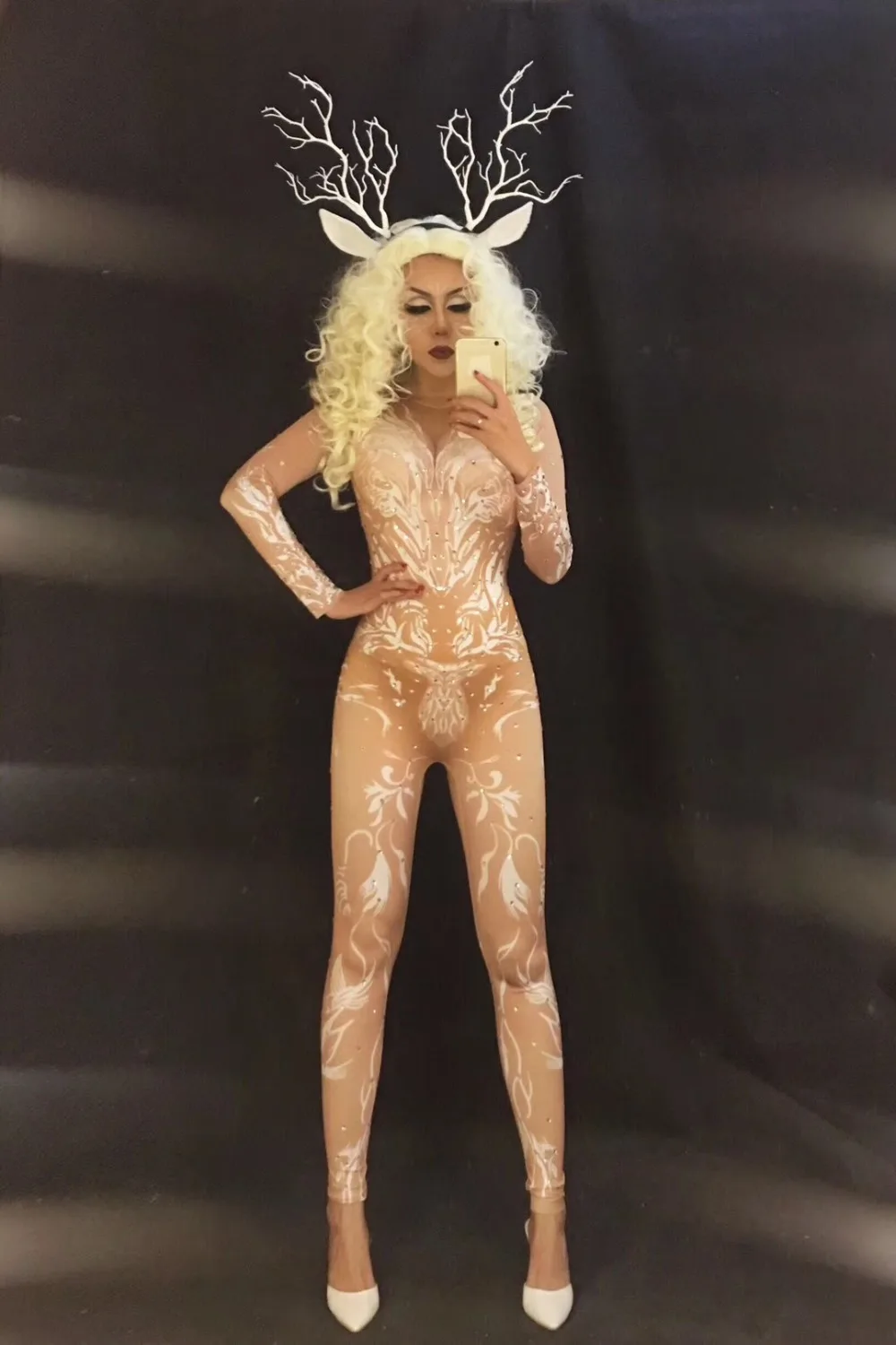 Рождественский сексуальный комбинезон для ночного клуба одежда сцены певицы