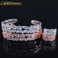 cwwzircons fashion brand baguette cubic zirconia rose gold cuff ring and bracelet bangle jewelry sets for women t312