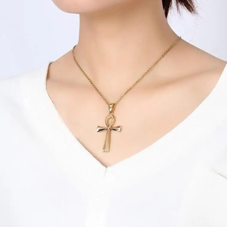

Egyptian Ankh Cross Necklace for Women Men Jewelry Stainless Steel Prayer Necklaces & Pendants Free Chain
