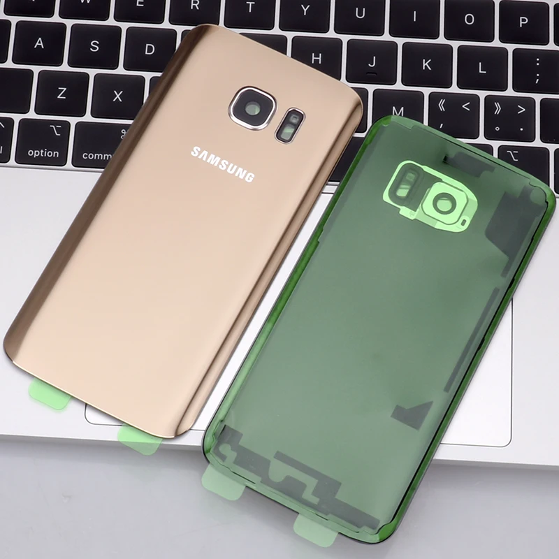 Чехол на заднюю батарейку для samsung Galaxy S7 G930F, Задняя стеклянная крышка корпуса+ наклейка+ стеклянная рамка для объектива камеры
