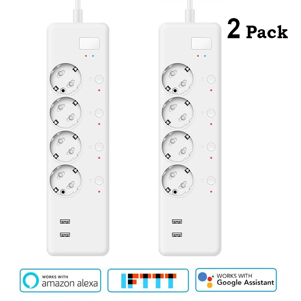 White 2pc WiFi умная силовая полоса с европейской вилкой 16А мониторинг энергии защита от перенапряжения управление переключателем таймера поддержка Alexa Google IFTTT Smart Life - Цвет: White 2pc