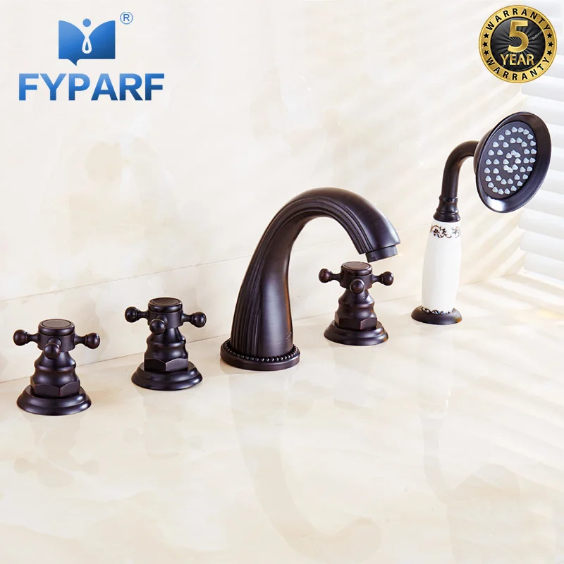 

FYPARF Bathtub Faucets Bath Shower Bathroom Shower Faucet Taps Set 5 Holes Waterfall Brass Oil Rubbed Bronze Bath Faucet Mixer