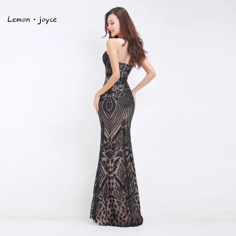 Lemon joyce черные вечерние платья для женщин 2020 элегантные с o-образным вырезом без