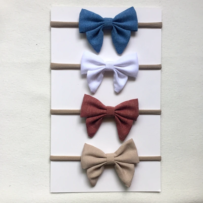 4 Pcs/lot High Quality Handmade solid Nylon Headband Bow Headbands For cute Kids Girls Hair Accessories Headwear cloth head band | Мать и