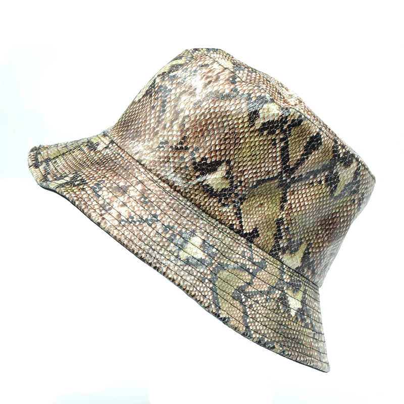 

Summer Vintage Black White Men Women Snake Bucket Hat Harajuku pop snake leather Hip Hop Outdoor Ladies Fisherman Panama Cap