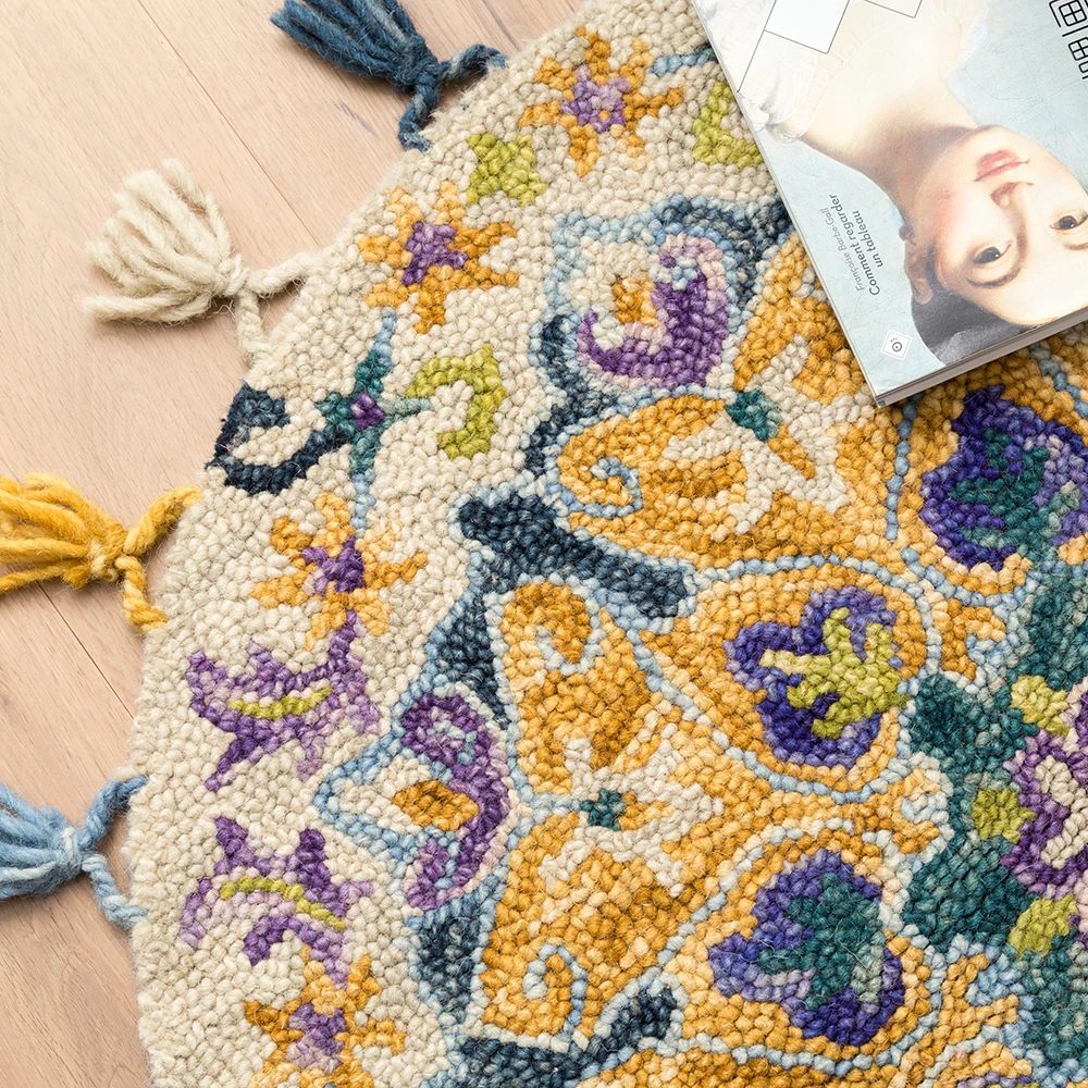 Вязаный шерстяной коврик ручной работы утолщение кисточкой Круглый гостиной