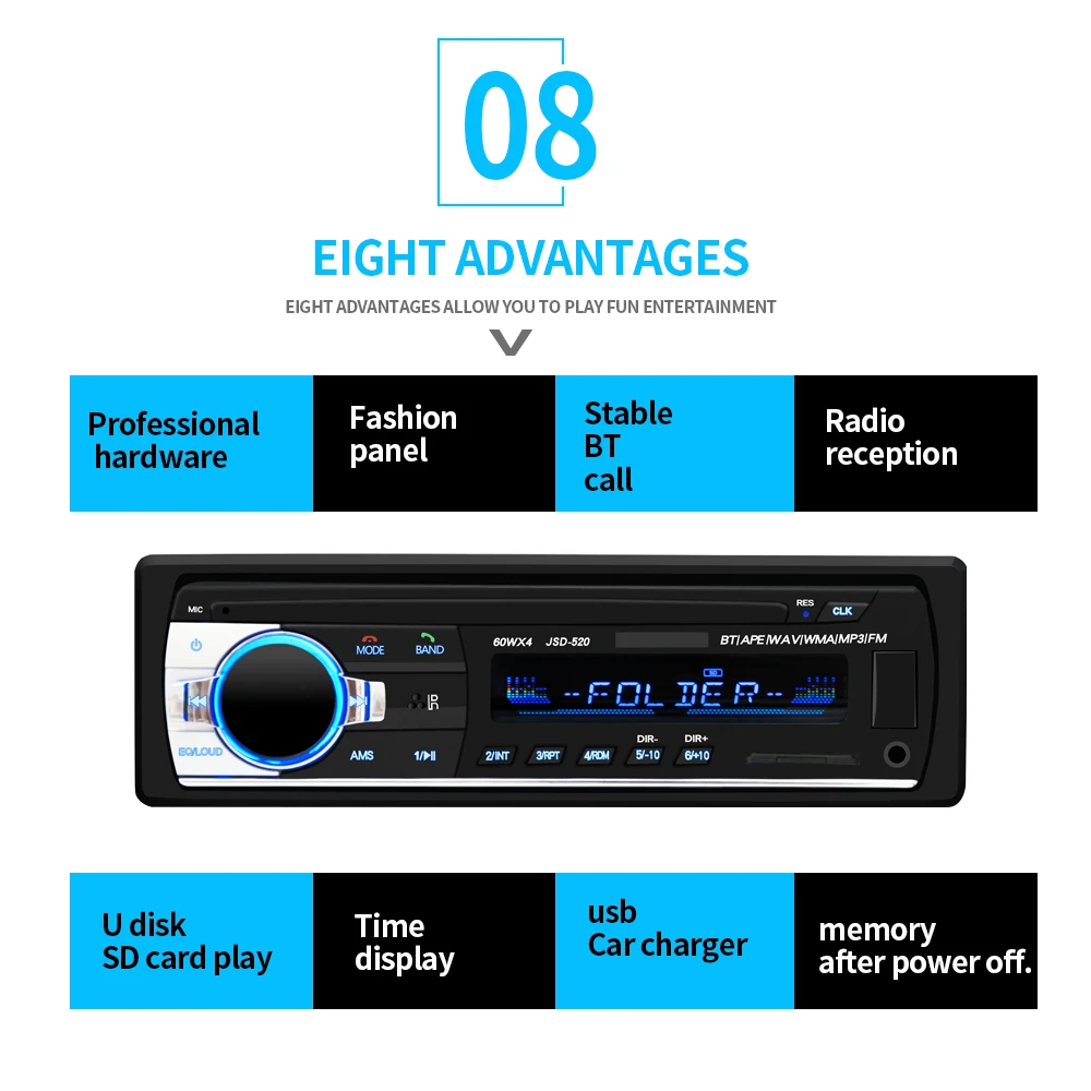HEVXM JSD 520 Bluetooth Авторадио Стерео радио FM Aux вход приемник SD USB 12V In dash 1 Din