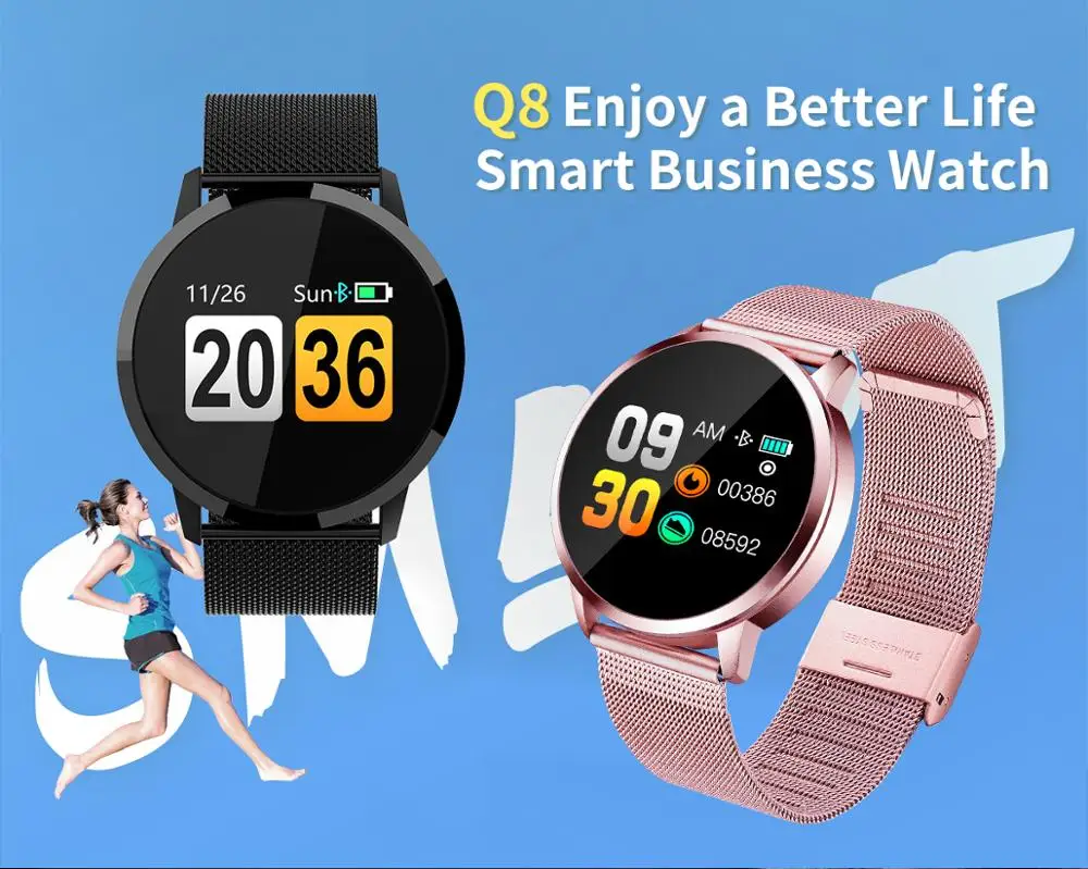Q8 Bluetooth Смарт-часы Водонепроницаемый Носимых устройств Нержавеющая сталь