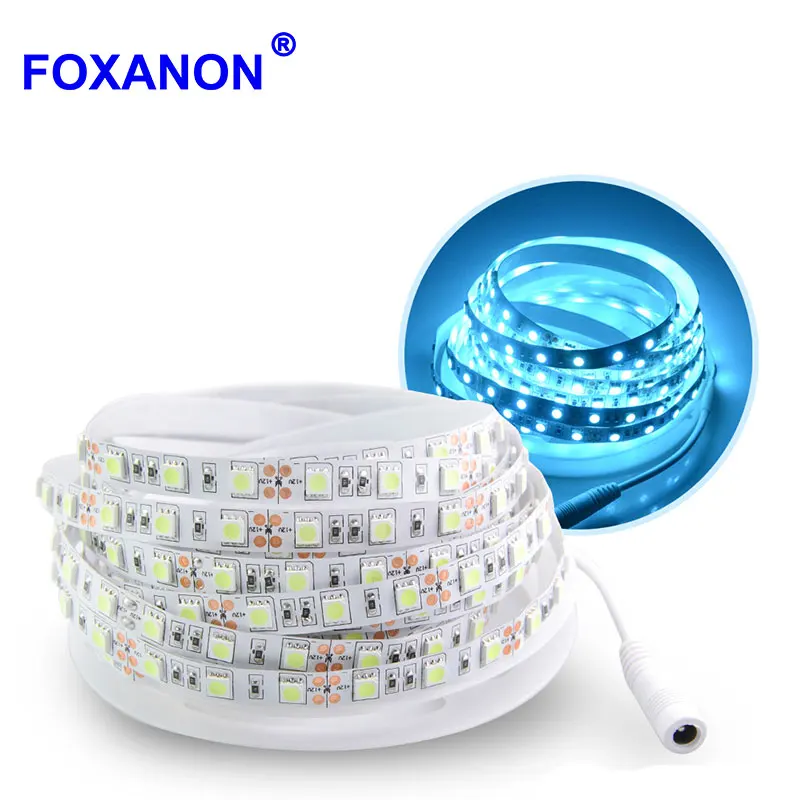 

Светодиодная лента Foxanon 5050, 5 м, 300 светодисветодиодный s, 12 В постоянного тока, гибкая светильник вая лента с разъемом постоянного тока для ав...