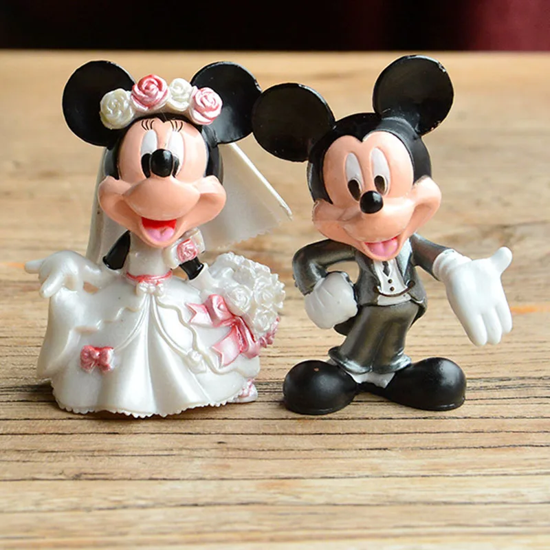 2 pcs B Мультфильм Свадьба Микки Маус Минни Фигурки игрушки набор Дисней Китай красный свадебный торт украшения действие свадебный подарок гостей - Цвет: 2 pcs B