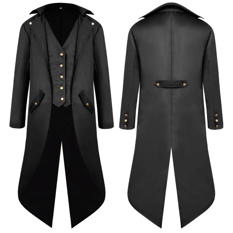 

Men Vintage Tuxedo jacket Spring autumn thin Steampunk coat mens Long Sleeve Gothic Brocade Windbreaker Frock Uniform outerwear