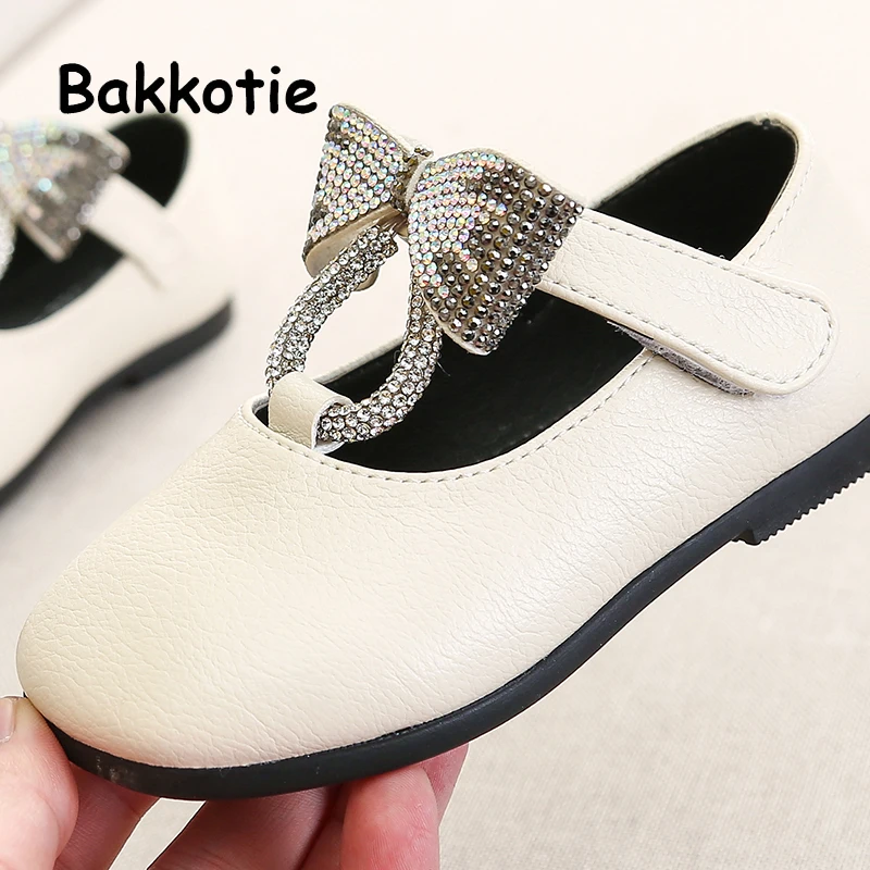 Bakkotie, весенний Детский свитер модная одежда для девочек обувь с бантом дети горный хрусталь туфли без каблуков "Принцесса", для малышей, мягкие брендовые милые женские туфли в стиле Мери Джейн