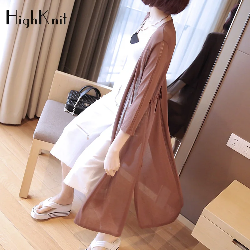 HighKnit Women Long Cardigan Plus size White Black Thin Summer Cargidan Transparent Sexy Fashion Sweater Knitted Tops |