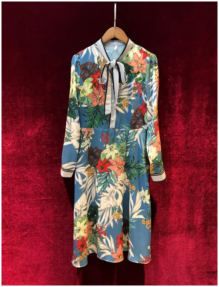 Svoryxiu Autumn Winter Runway Floral Print Dress Women's Elegant Long Sleeve luxury Beading Vintage Knee Length Dresses Female