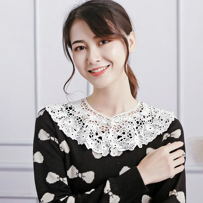 

Fashion Cotton round neck doll collar swan Print wild False Collar Lapel Blouse Top Women Clothes Accessories Detachable Lapel