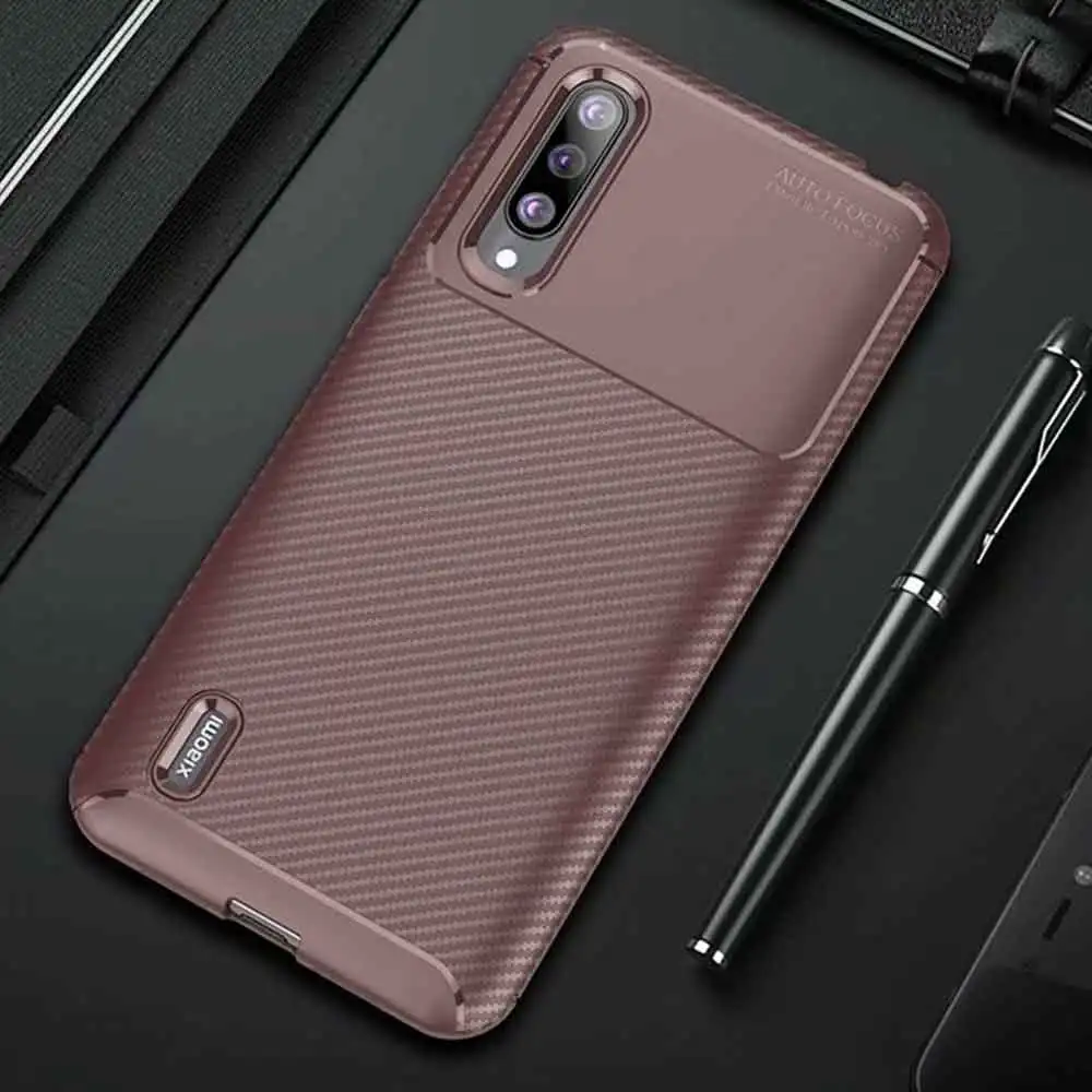 Для Xiaomi mi A3 A 3 чехол роскошный чехол из углеродного волокна противоударный чехол для телефона для mi 9 Lite CC 9 CC 9e Чехол Ультра подходит бампер оболочка - Цвет: Коричневый